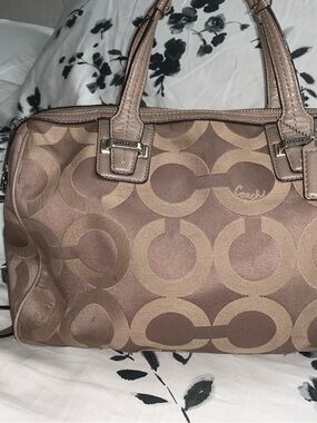 Coach Brown Signature Satchel with Leather Trim
